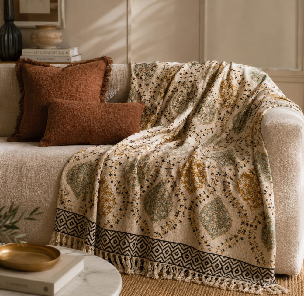 Heritage Medallion Hand Block Printed All-Season Throw