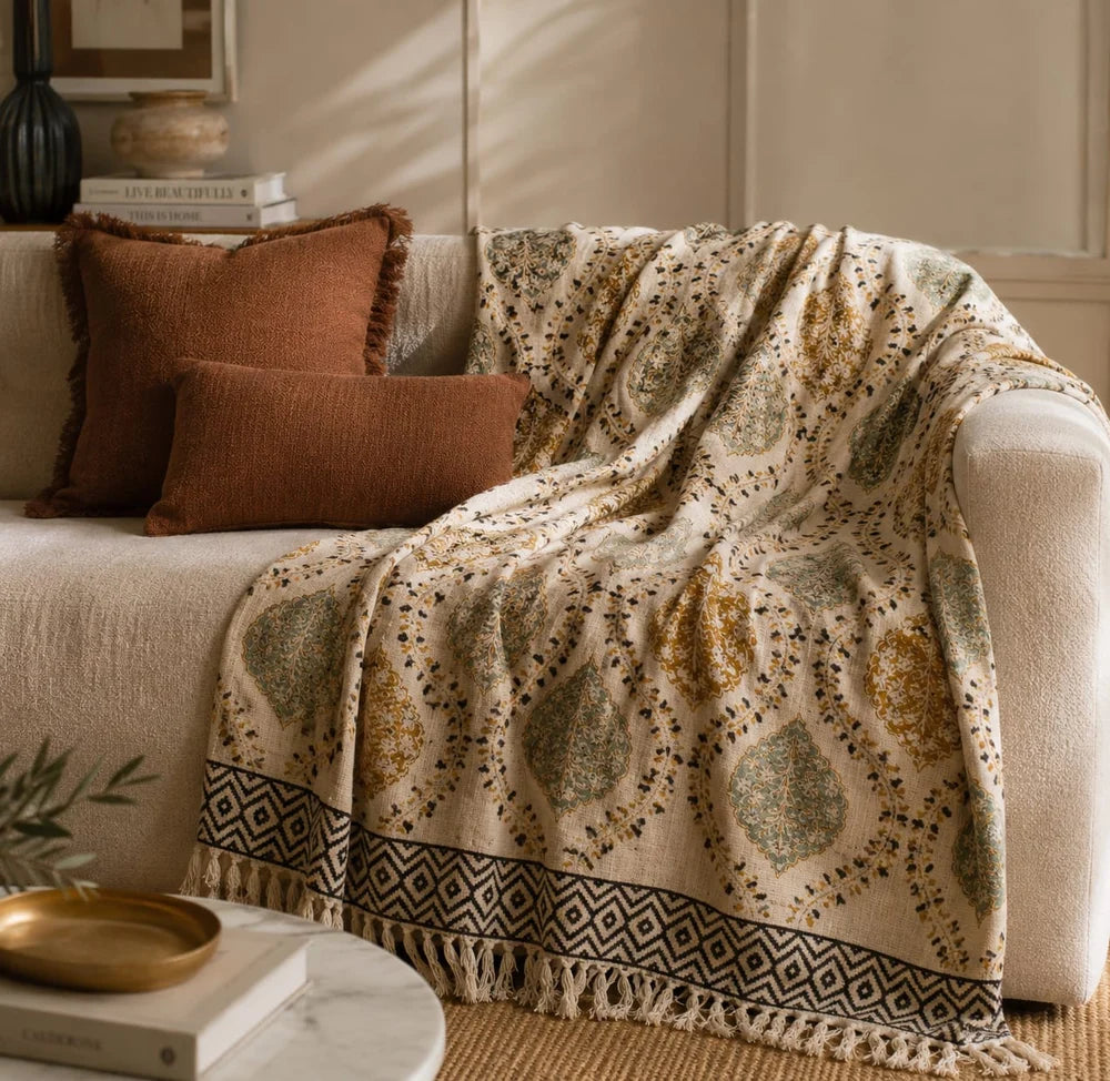 The Artisan Luxe Gift Set – Statement Throw with 2 Fringed Cushions