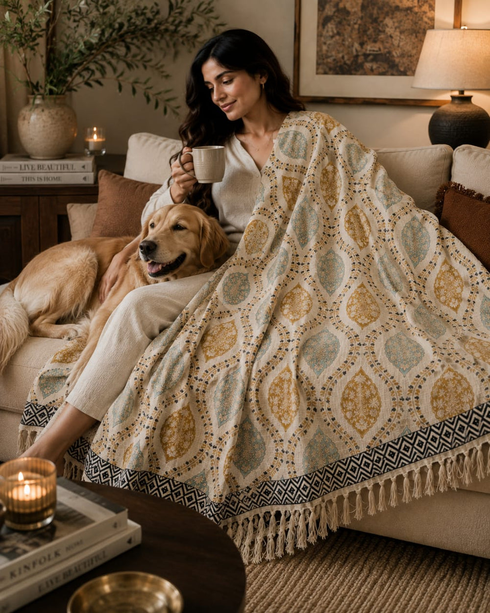 Heritage Medallion Hand Block Printed All-Season Throw
