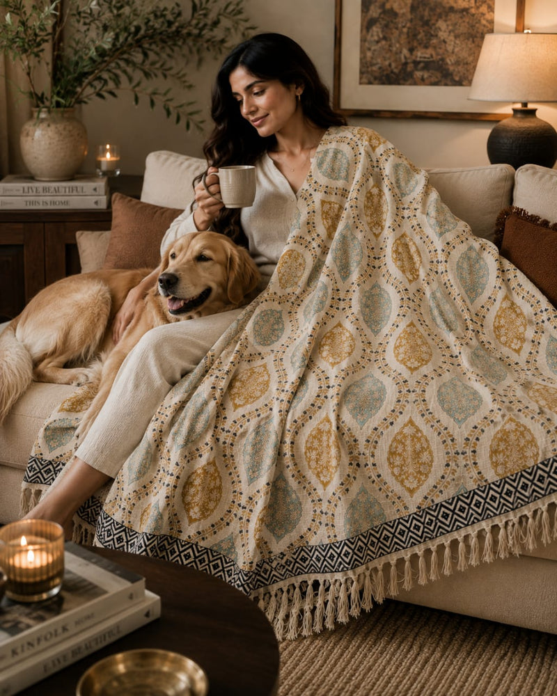 Heritage Medallion Hand Block Printed All-Season Throw