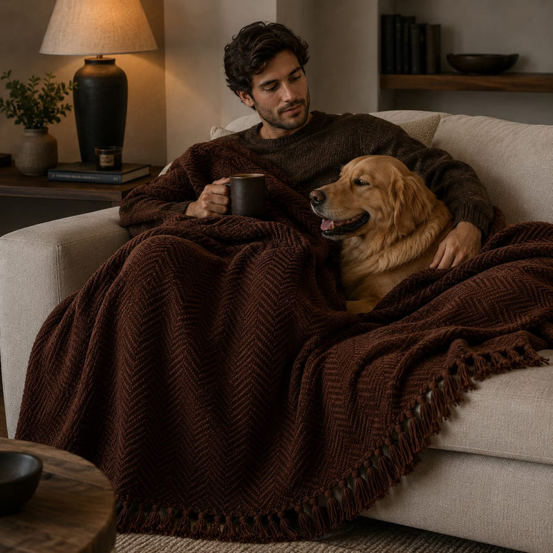 Cocoa Herringbone Throw
