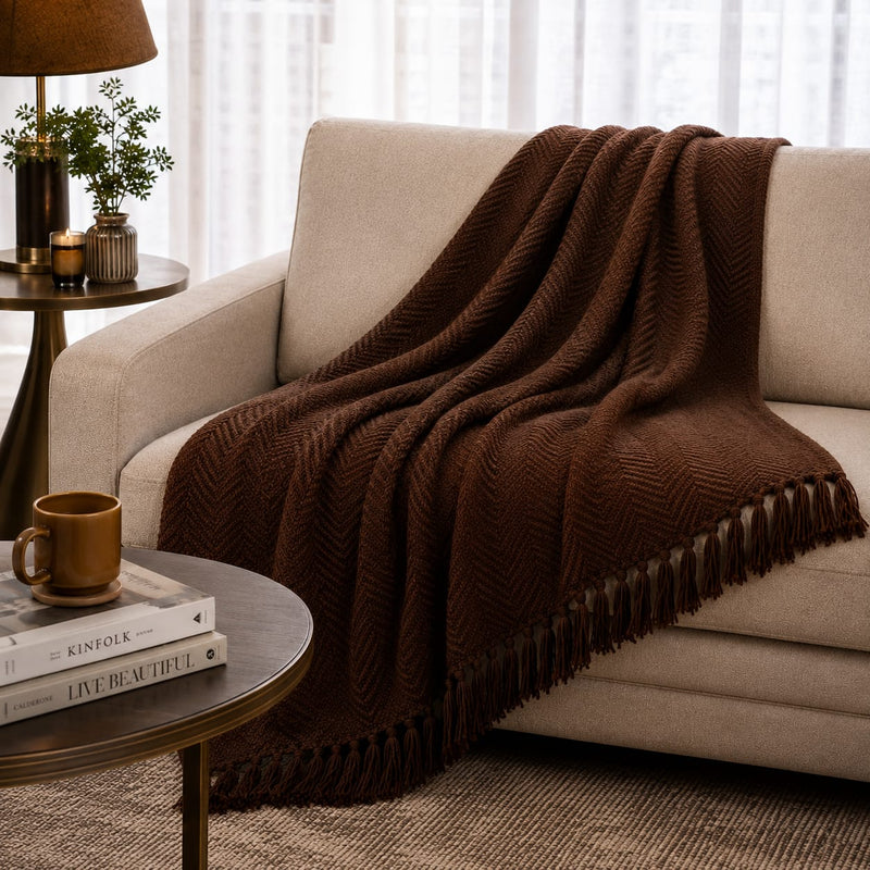 Cocoa Herringbone Throw