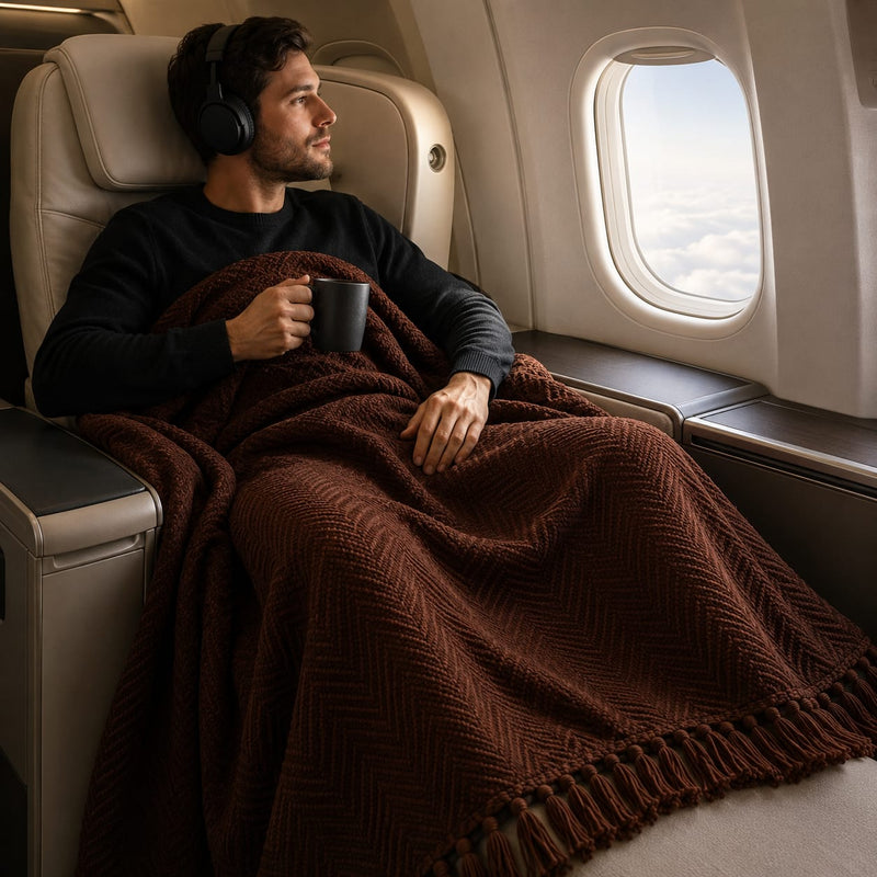 Cocoa Herringbone Throw
