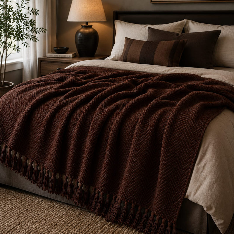 Cocoa Herringbone Throw