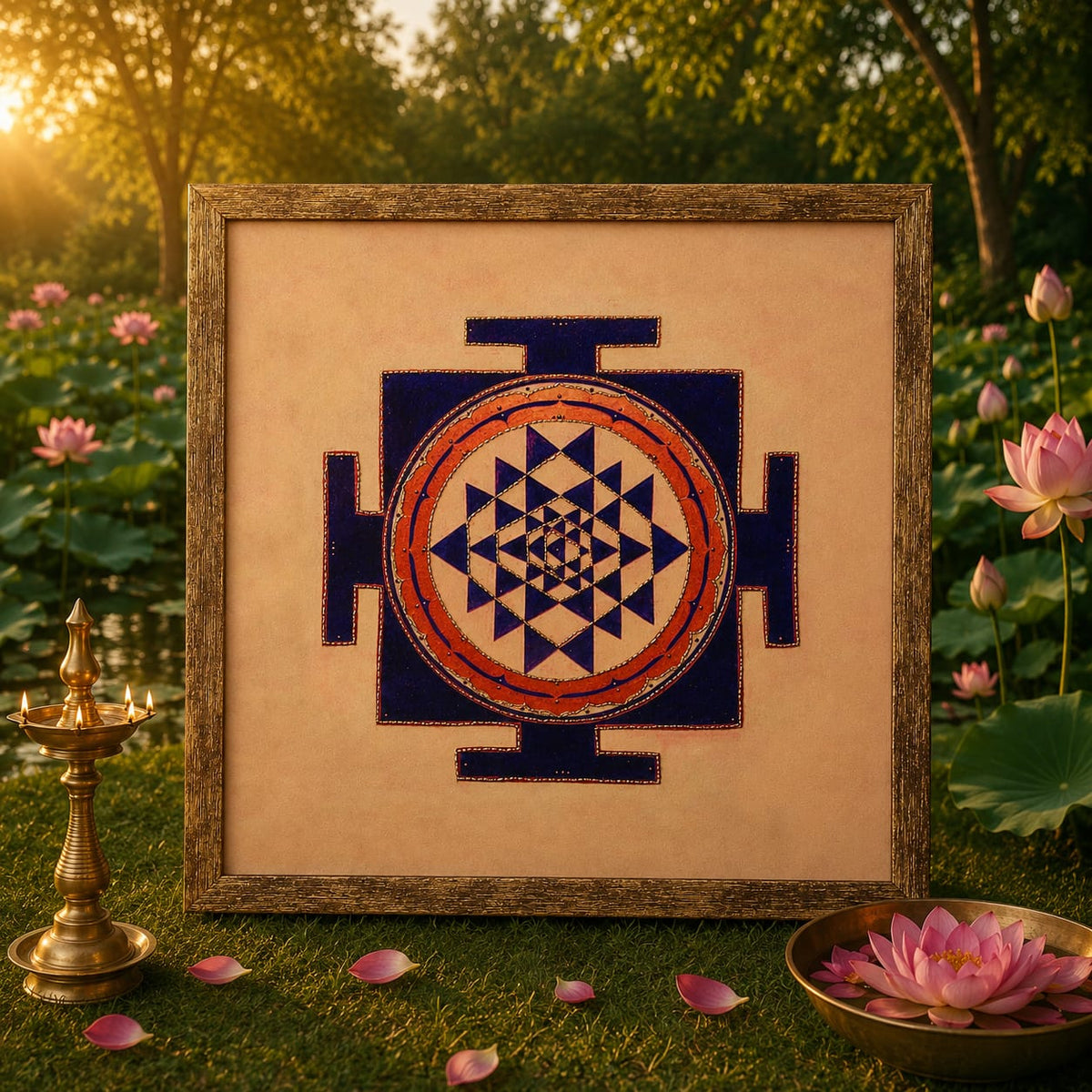 Sacred Shree Yantra – Indigo & Vermilion