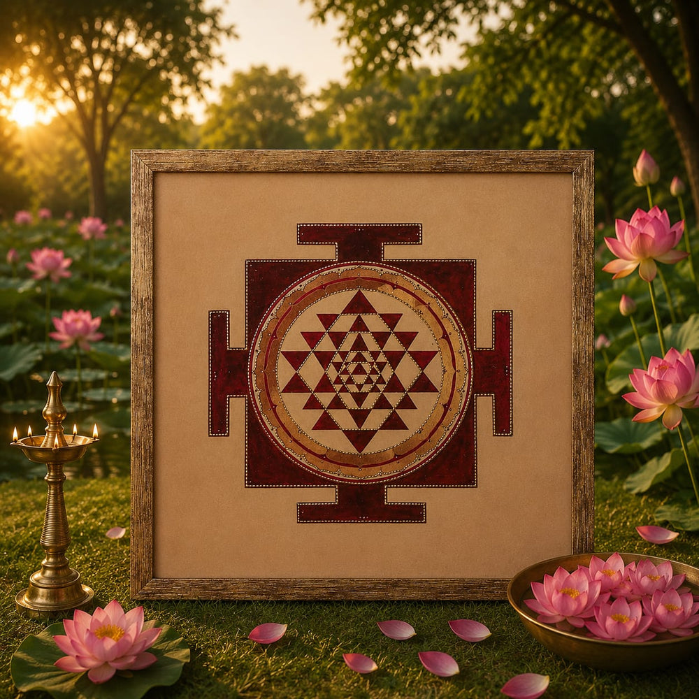 Burgundy Heritage Hand Embroidered Shree Yantra