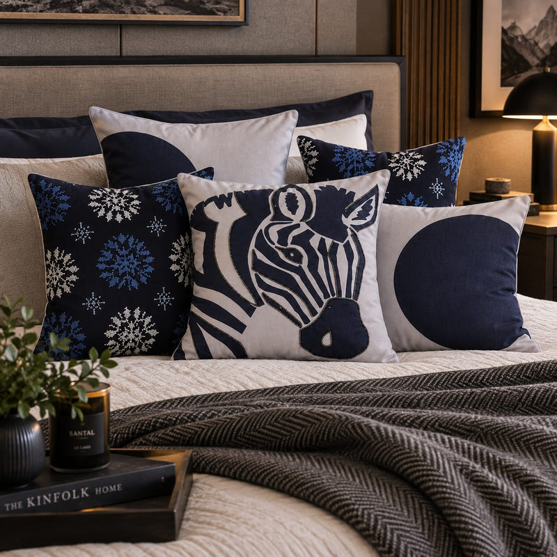 Indigo Safari Hand Embroidered Cushion Cover – Set of 5