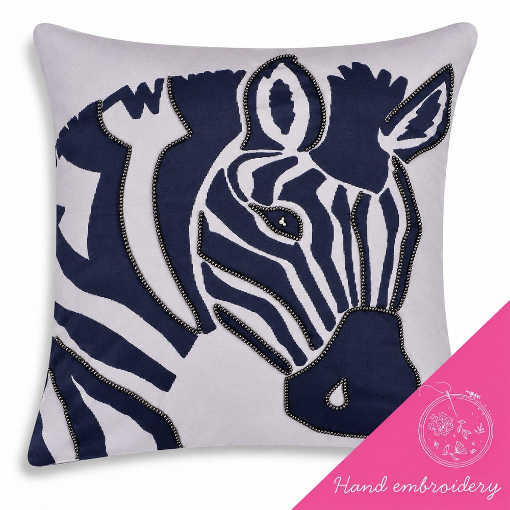 Indigo Safari Hand Embroidered Cushion Cover – Set of 5