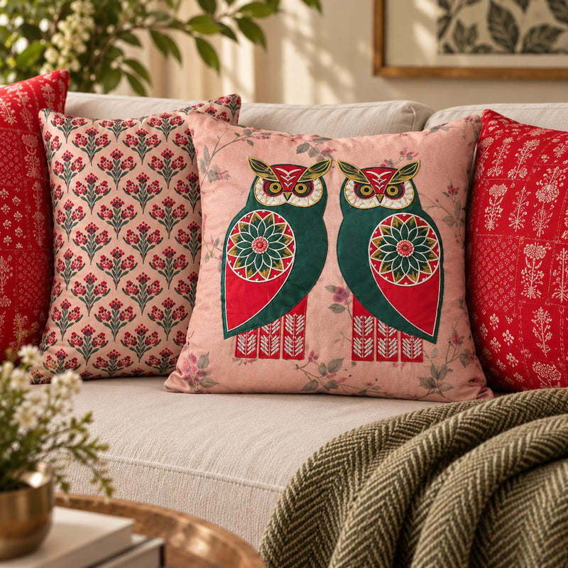 The Heritage Edit – Handcrafted owl Cushion Collection – Set of 5