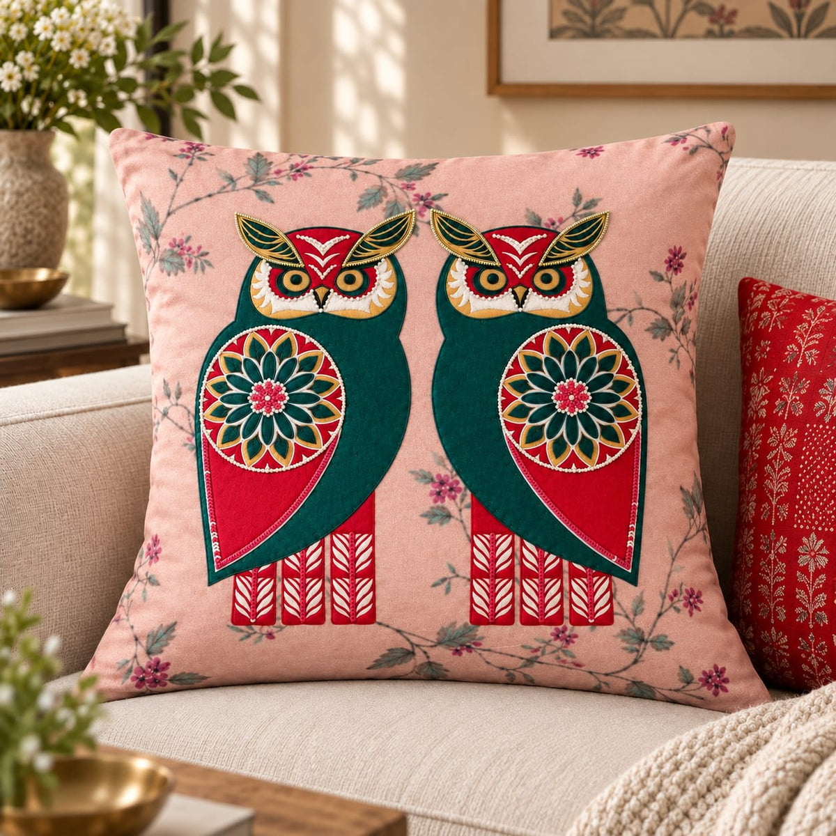 The Heritage Edit – Handcrafted owl Cushion Collection – Set of 5