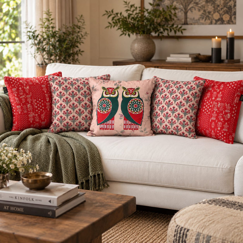 The Heritage Edit – Handcrafted owl Cushion Collection – Set of 5