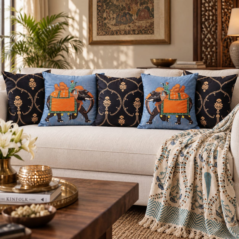 Royal Elephants – Designer Cushion Collection The Palace Edit – Set of 5