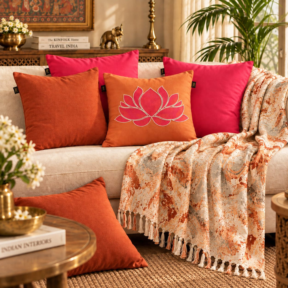 Lotus Grace Hand Embroidered Cushion Covers – Set of 5