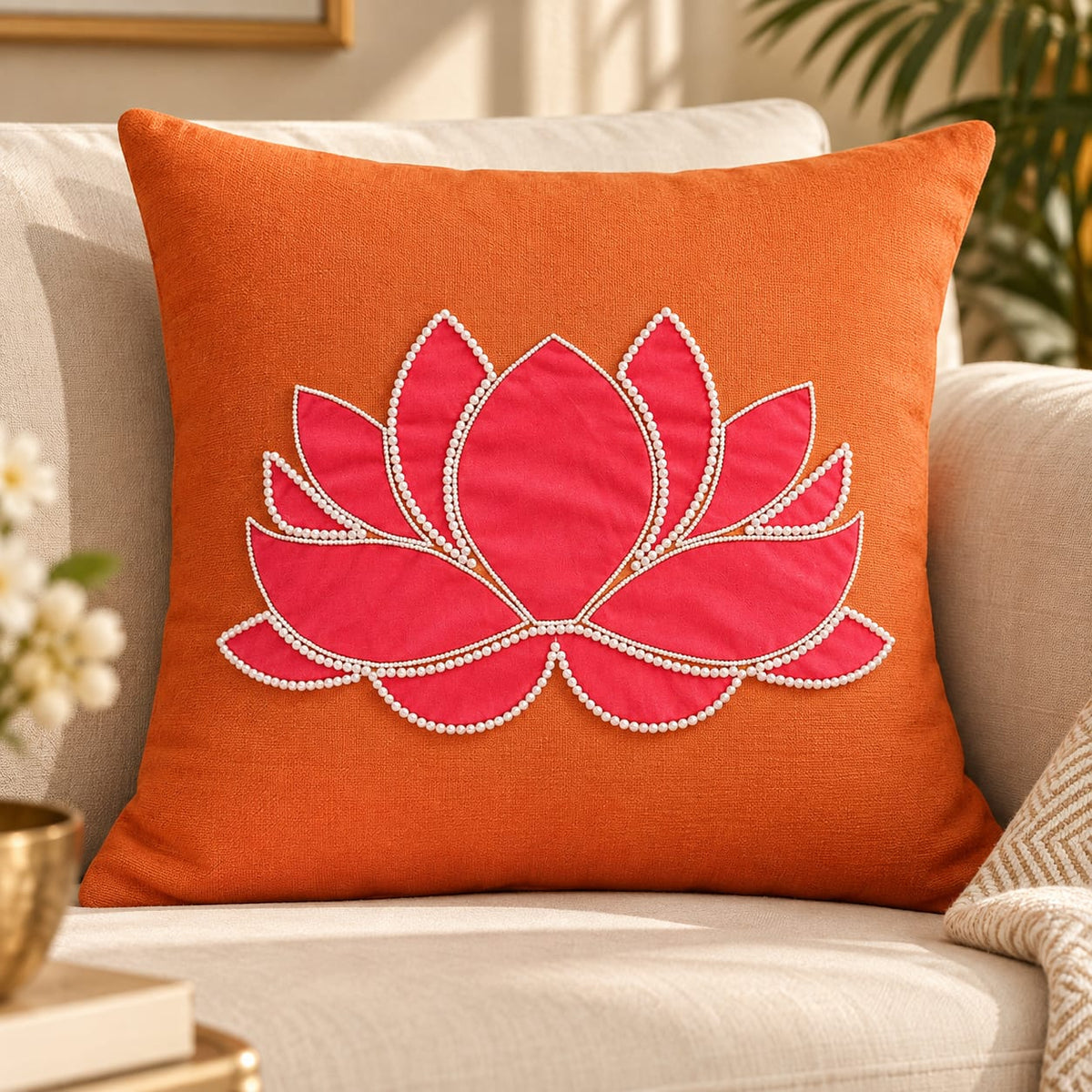 Lotus Grace Hand Embroidered Cushion Covers – Set of 5