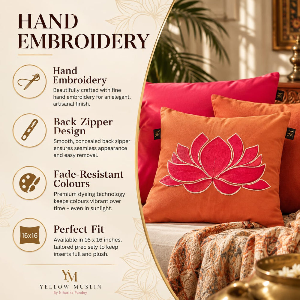 Lotus Grace Hand Embroidered Cushion Covers – Set of 5