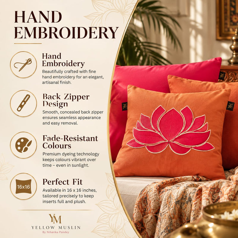 Lotus Grace Hand Embroidered Cushion Covers – Set of 5