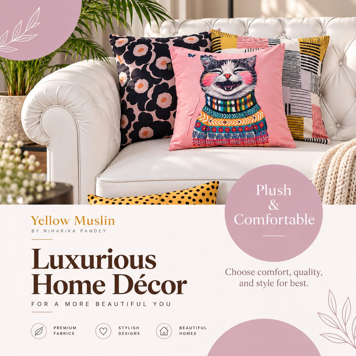 Whimsical Cat & Co. Cushion Covers – Set of 5