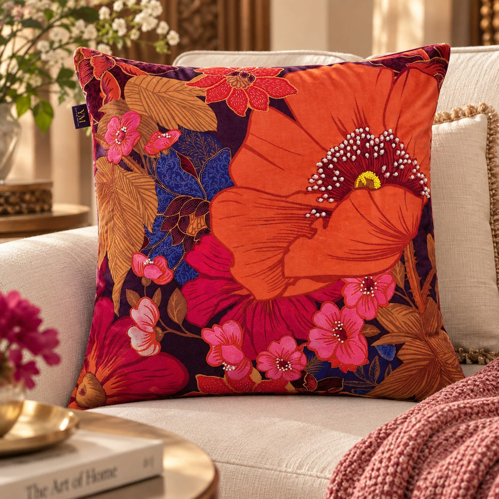 Retro Botanica Hand Embroidered Cushion Covers – Set of 5