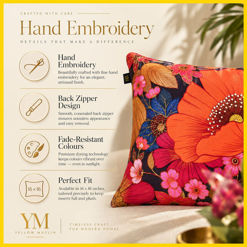 Retro Botanica Hand Embroidered Cushion Covers – Set of 5