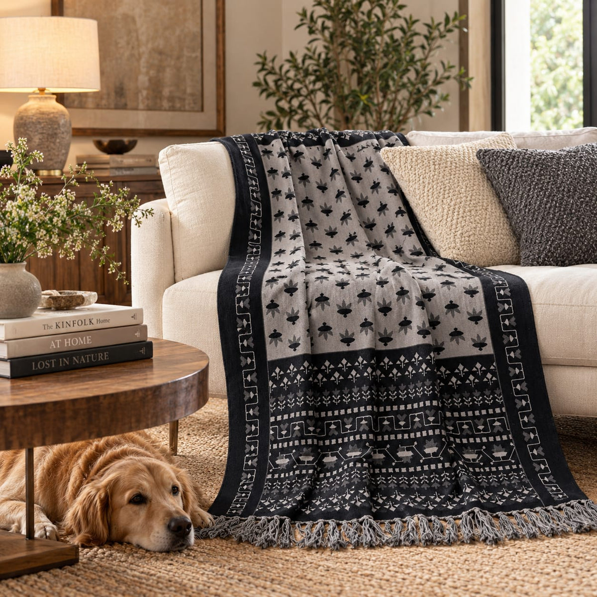 Monochrome Artisan Hand Printed Throw