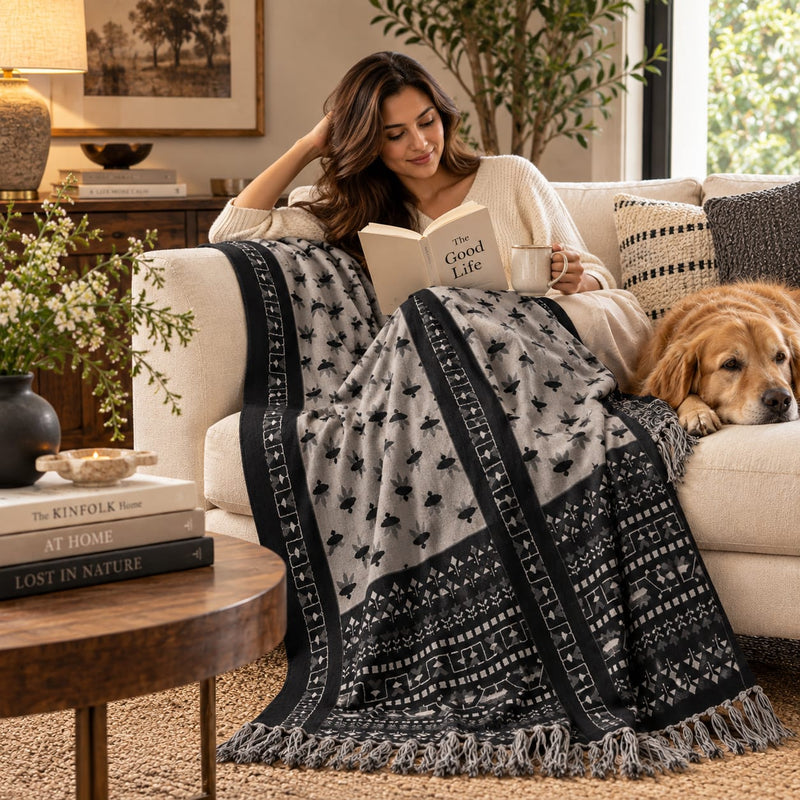 Monochrome Artisan Hand Printed Throw
