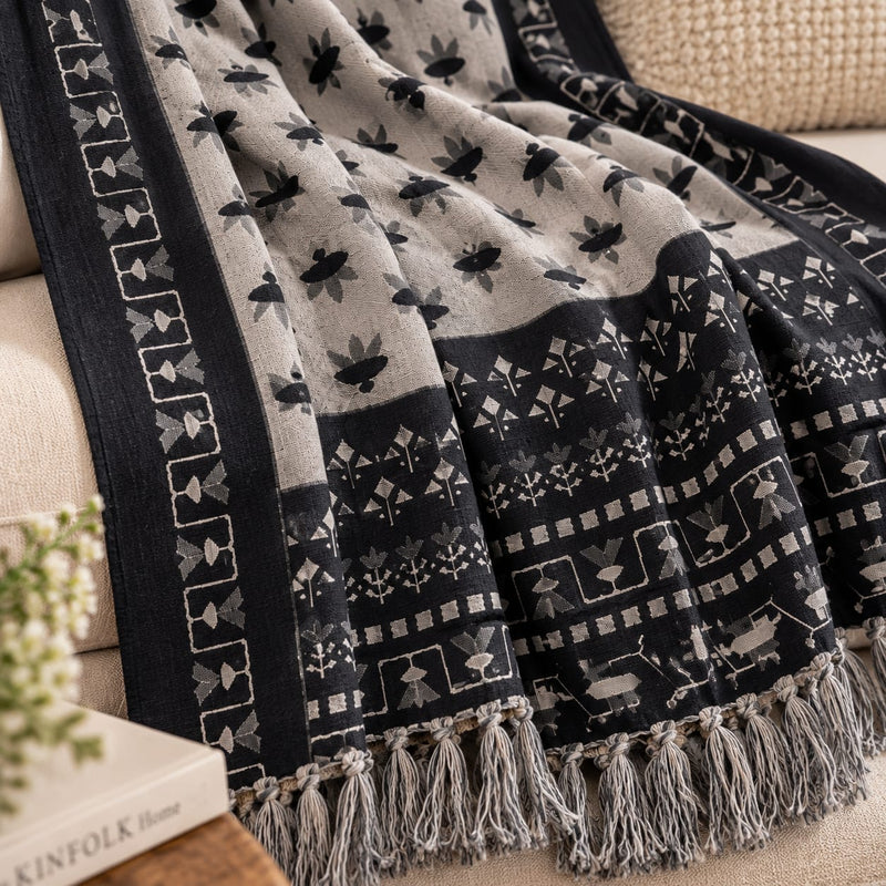 Monochrome Artisan Hand Printed Throw