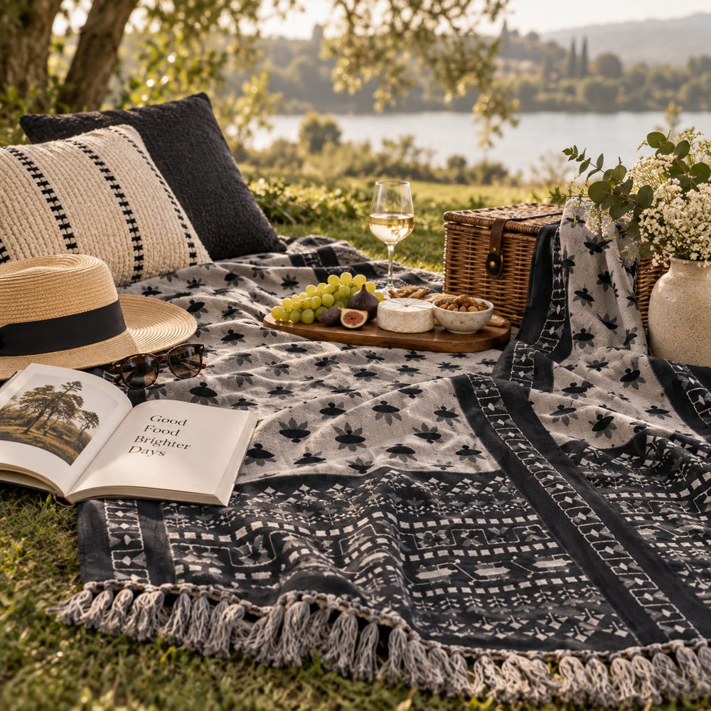 Monochrome Artisan Hand Printed Throw