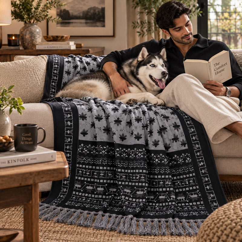 Monochrome Artisan Hand Printed Throw