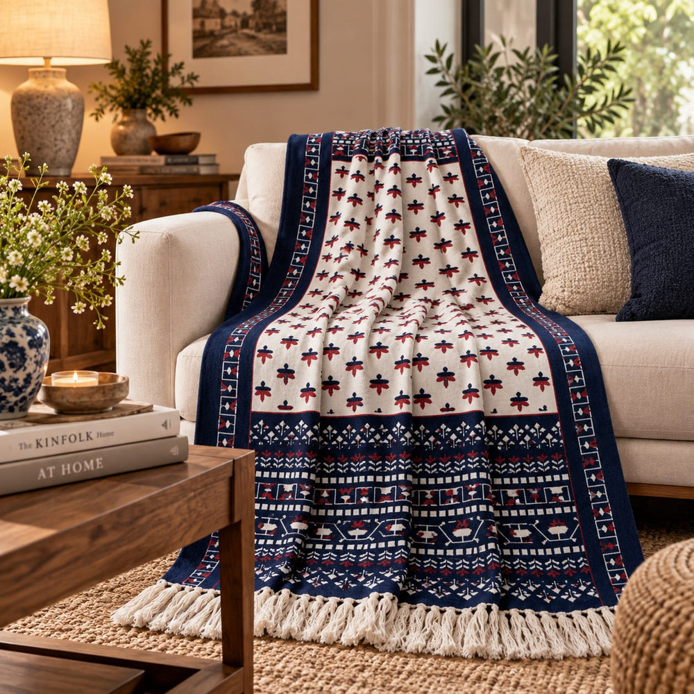 Indigo Folk Heritage Hand Printed Throw