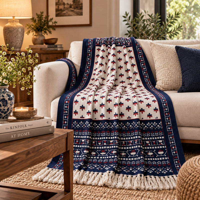 Indigo Folk Heritage Hand Printed Throw