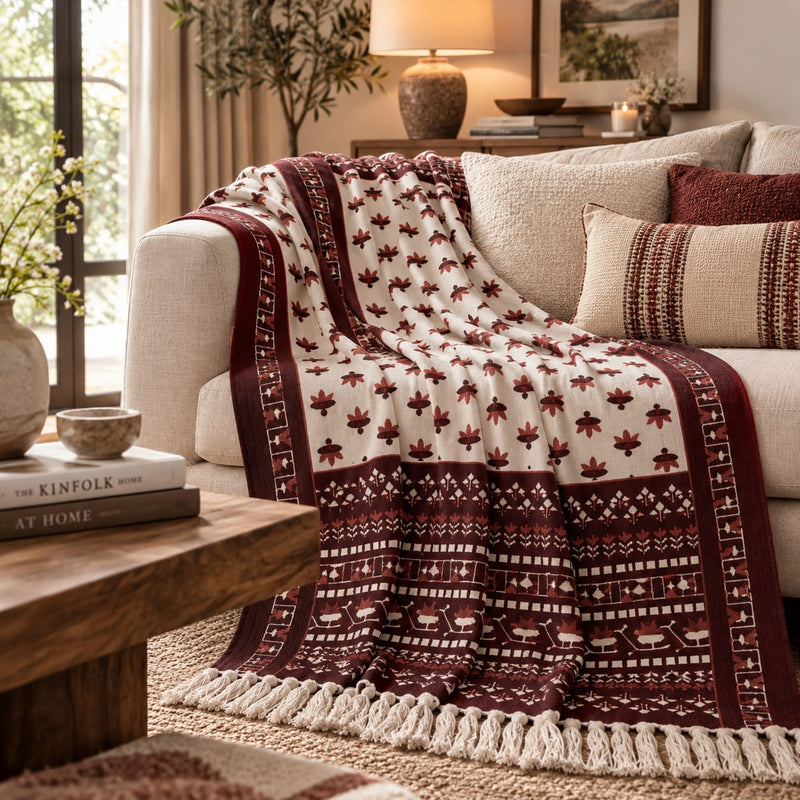 Burgundy Heritage Hand Printed Throw