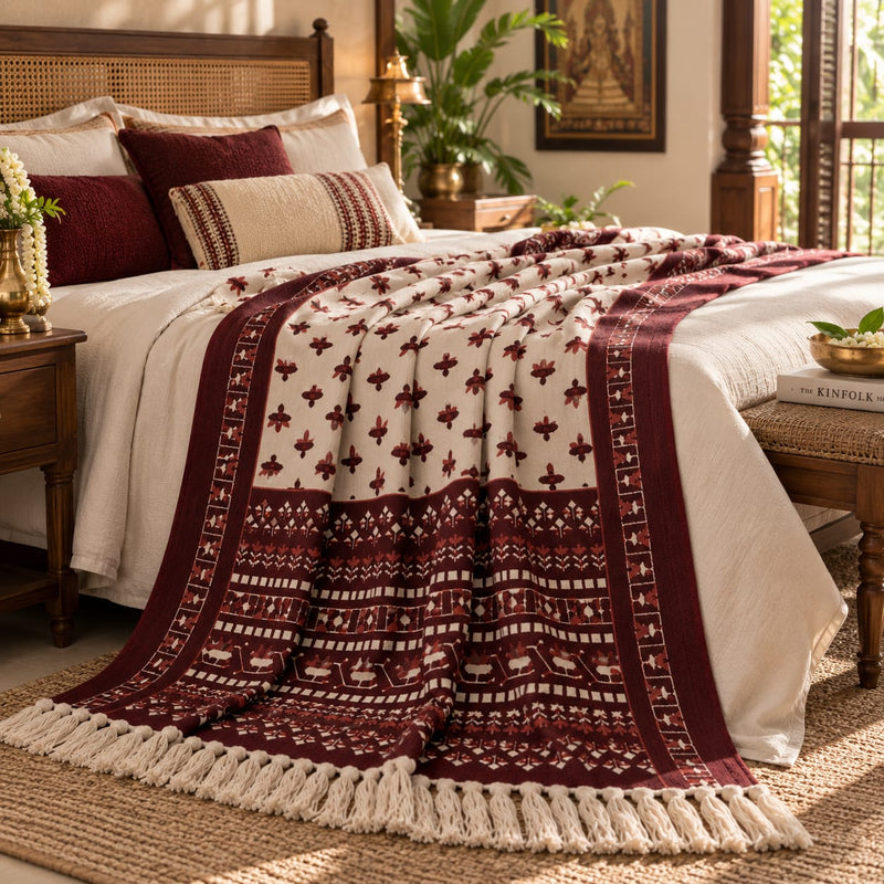 Burgundy Heritage Hand Printed Throw