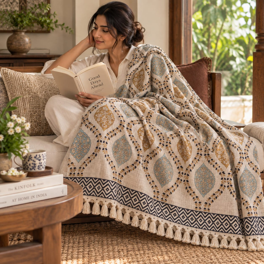 Heritage Medallion Hand Block Printed All-Season Throw