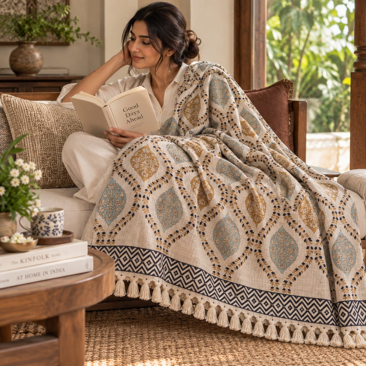 Heritage Medallion Hand Block Printed All-Season Throw