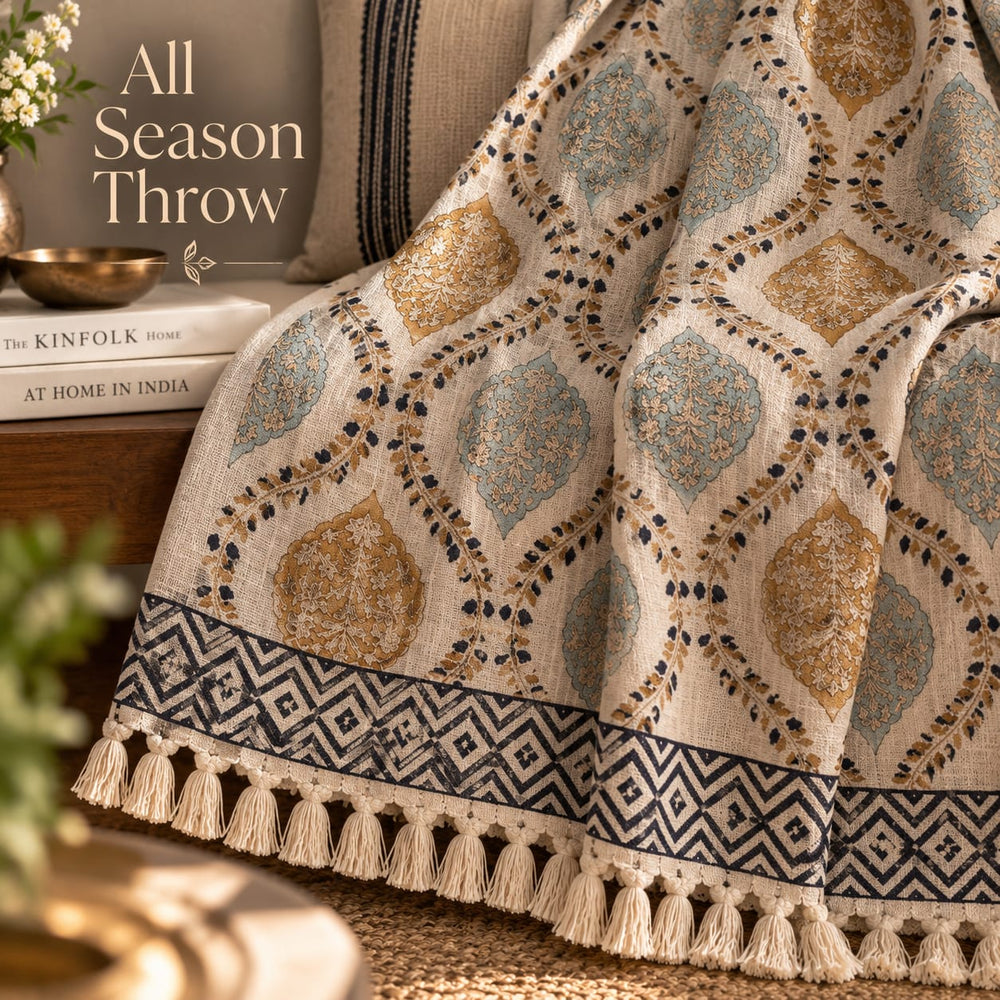 Heritage Medallion Hand Block Printed All-Season Throw