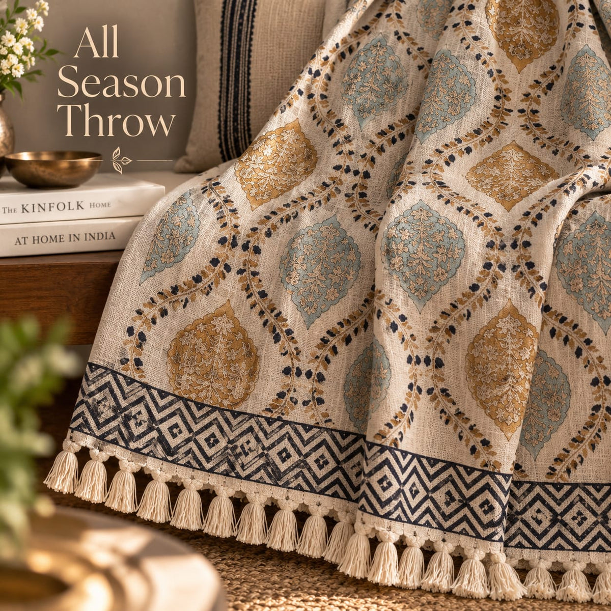 Heritage Medallion Hand Block Printed All-Season Throw