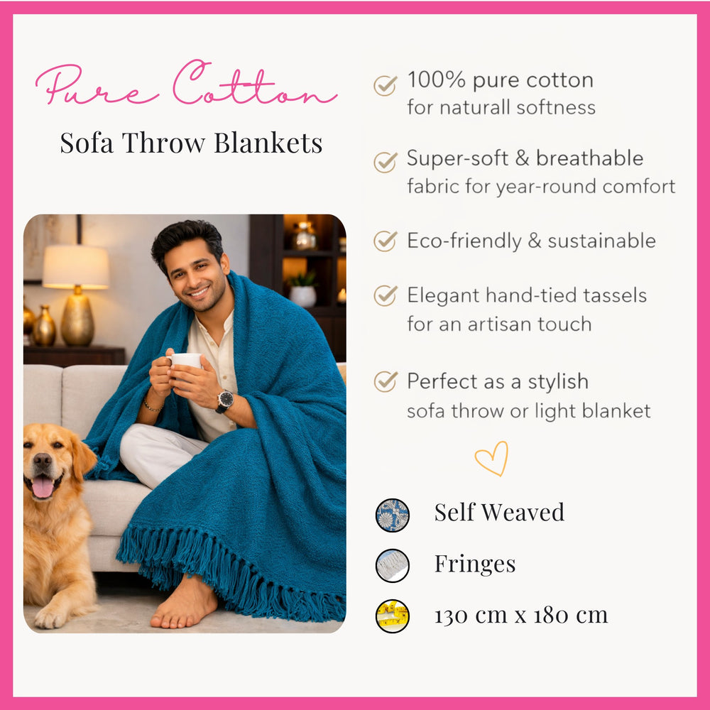 Teal Serenity Herringbone Pattern Weaved Throw