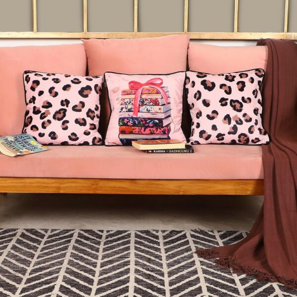 Premium Velvet Cushion Covers Set of 3 – Quirky Bow Pink Black Design 16×16 Pillowcases