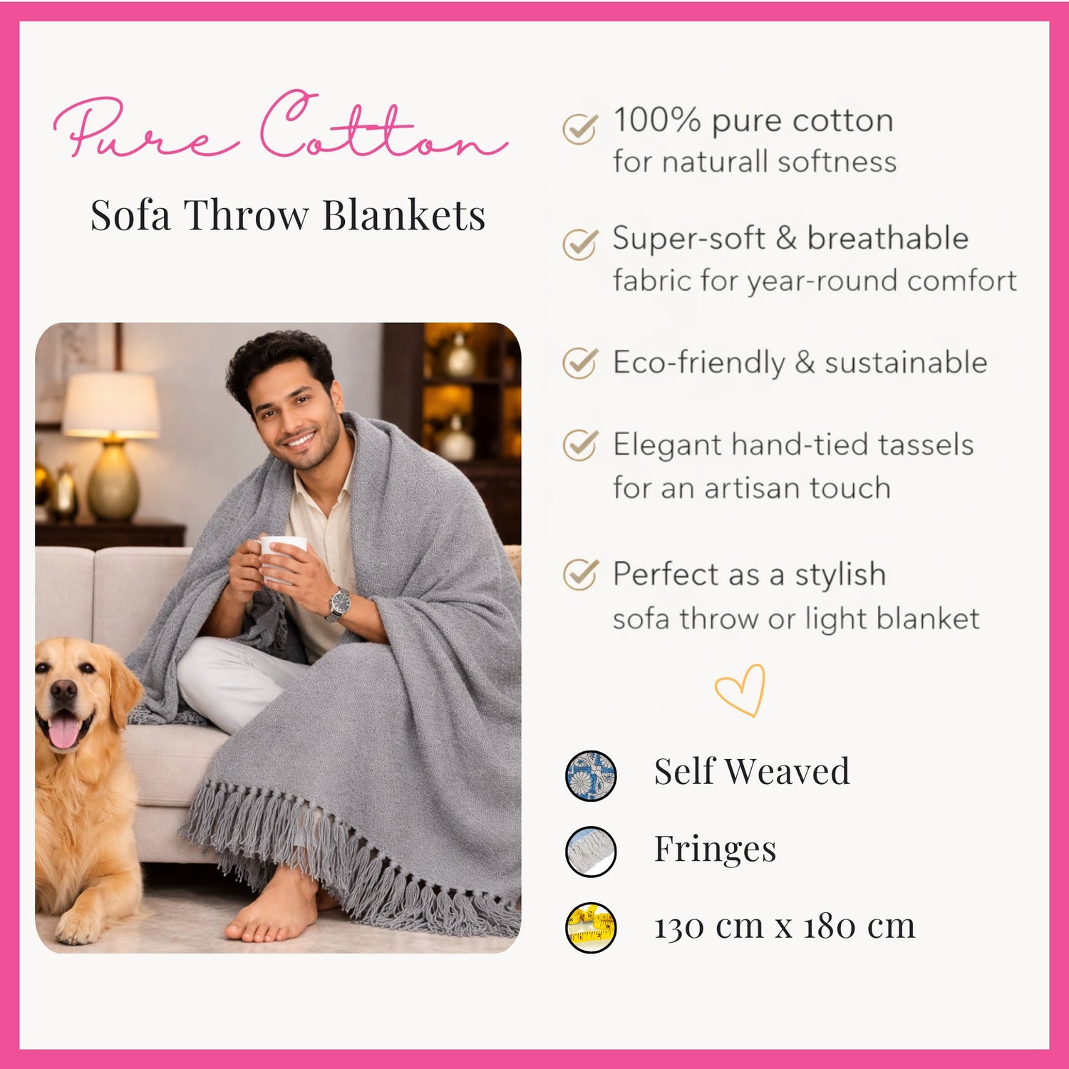Grey Herringbone Weave Cotton Throw