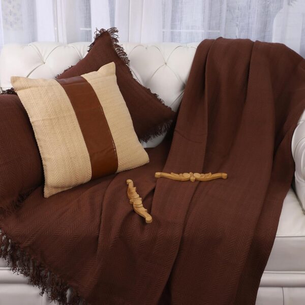 Brown Herringbone 130 x 180 cm Cotton Throw with Tassels | Designer Niharika Pandey | Yellow Muslin Home Décor