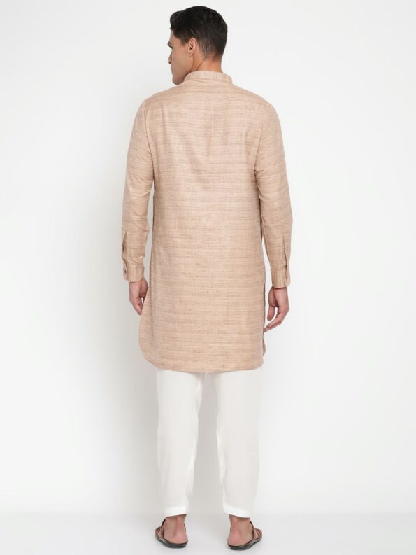 Peach Cotton Linen Kurta Set with Classic Texture