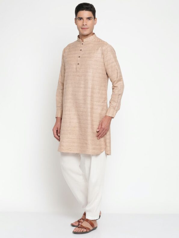 Peach Cotton Linen Kurta Set with Classic Texture