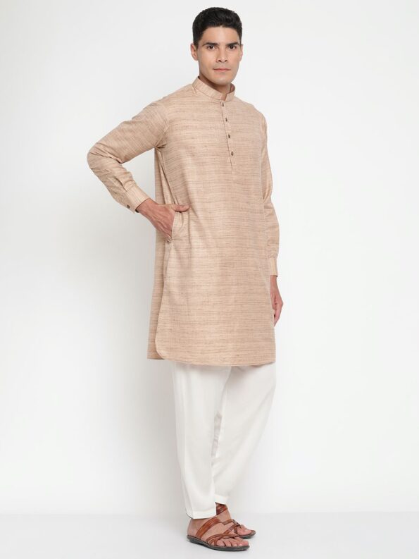 Peach Cotton Linen Kurta Set with Classic Texture