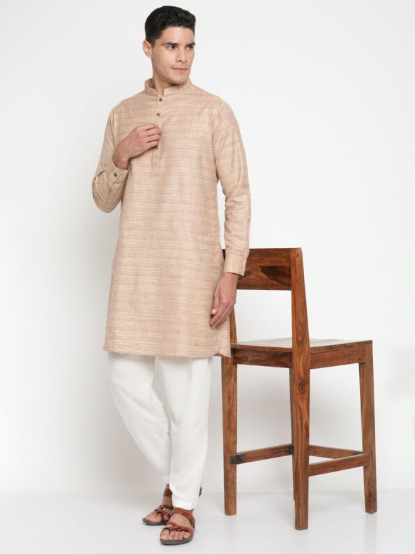 Peach Cotton Linen Kurta Set with Classic Texture