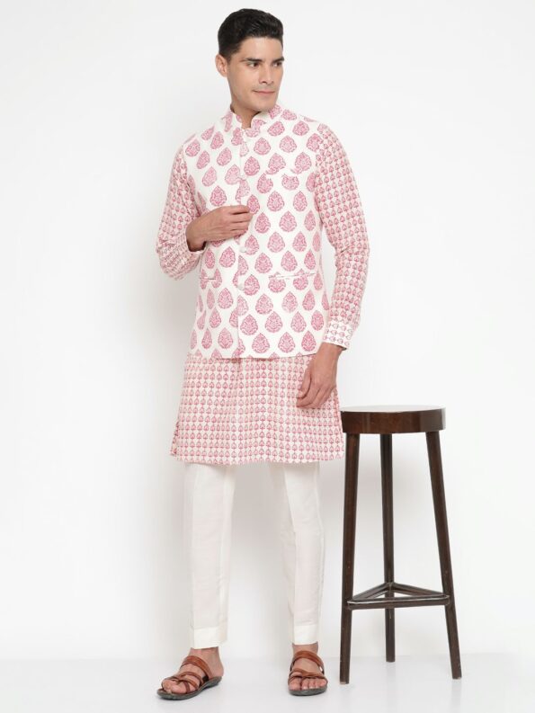 Monochrome cotton silk Blend Bandgala Set Kurta