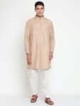 Peach Cotton Linen Kurta Set with Classic Texture