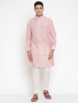 PINK Check Cotton Silk Kurta