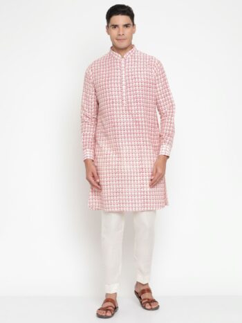 PINK Check Cotton Silk Kurta