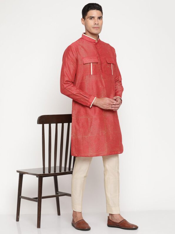 Red Stylish Kurta With cuff and pocket