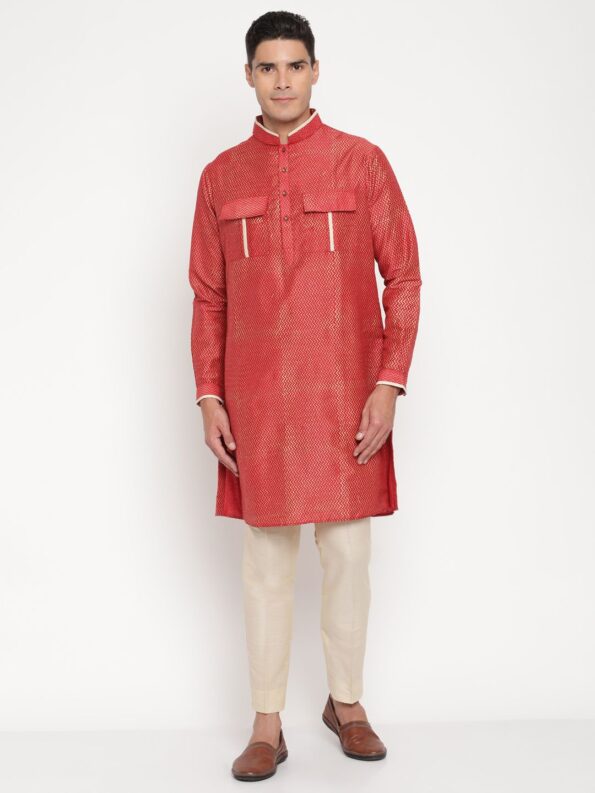 Red Stylish Kurta With cuff and pocket